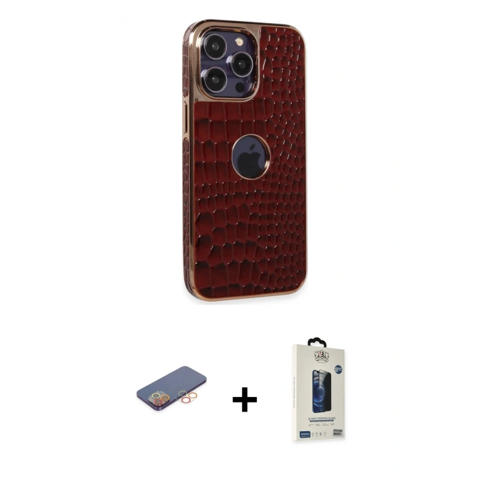 MARSİLYAN™- iPhone 13 Pro Max Kılıf Ufuk Form Prime - Siyah Bilvis Hayalet Cam Ekran Koruyucu + Renkli Kamera Lens Koruma Cam - TU