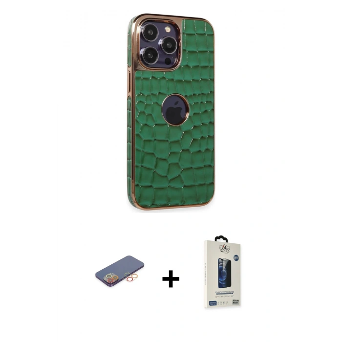 MARSİLYAN™- iPhone 13 Pro Max Kılıf Ufuk Form Prime - Siyah Bilvis Hayalet Cam Ekran Koruyucu + Renkli Kamera Lens Koruma Cam - TU