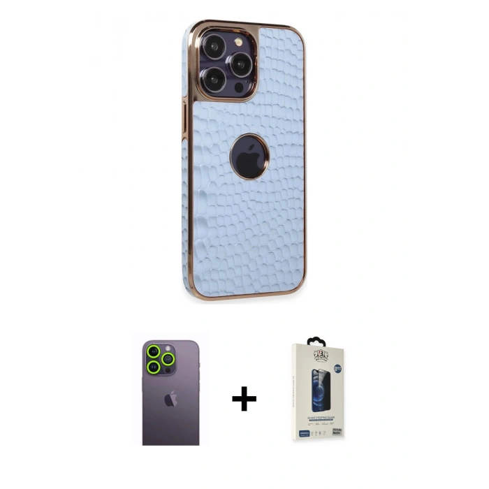 MARSİLYAN™- iPhone 13 Pro Max Kılıf Ufuk Form Prime - Siyah Bilvis Hayalet Cam Ekran Koruyucu + Neon Fosforlu Kamera Lens - YL