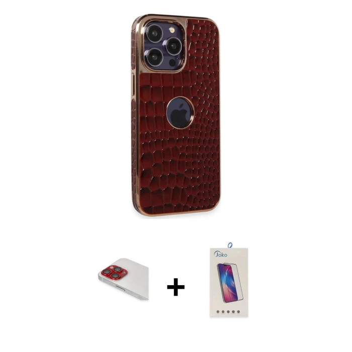 MARSİLYAN™- iPhone 13 Pro Max Kılıf Ufuk Form Prime - Siyah Joko 5D Cam + Kırmızı Pers Alüminyum Kamera Lens