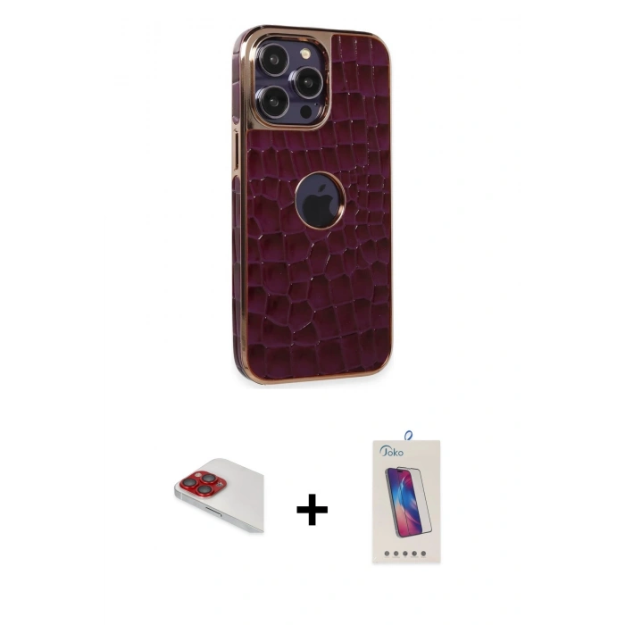 MARSİLYAN™- iPhone 13 Pro Max Kılıf Ufuk Form Prime - Siyah Joko 5D Cam + Kırmızı Pers Alüminyum Kamera Lens