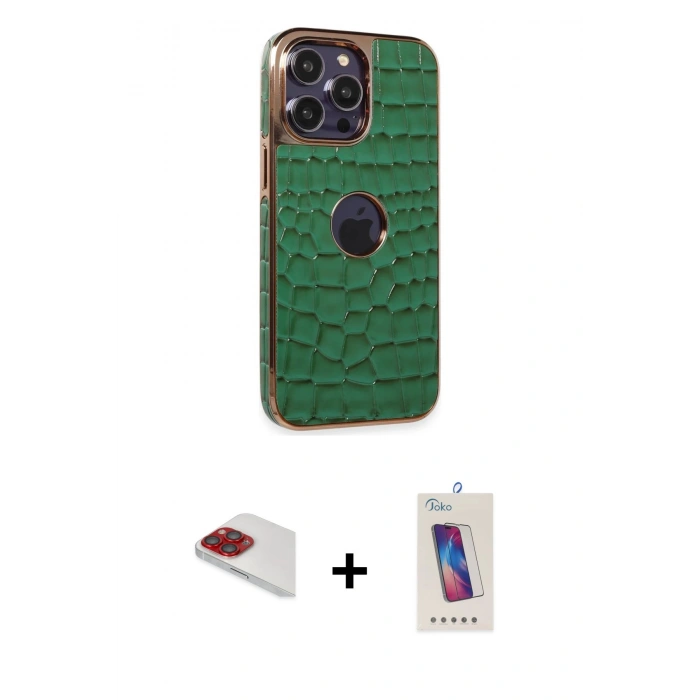 MARSİLYAN™- iPhone 13 Pro Max Kılıf Ufuk Form Prime - Siyah Joko 5D Cam + Kırmızı Pers Alüminyum Kamera Lens