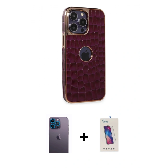 MARSİLYAN™- iPhone 13 Pro Max Kılıf Ufuk Form Prime - Siyah Joko 5D Cam + Neon Fosforlu Kamera Lens - MI