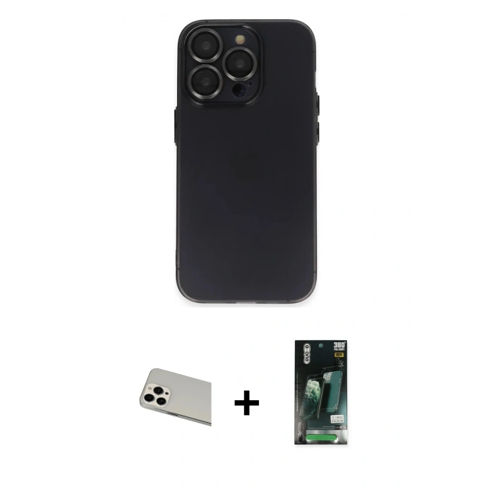 MARSİLYAN™- iPhone 13 Pro Max Kılıf Ufuk Minimal Özel Seri - Şeffaf 360 Full Body Arka Koruyucu + Rainbow Kamera Lens Koruma Cam - BZ
