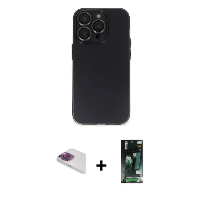 MARSİLYAN™- iPhone 13 Pro Max Kılıf Ufuk Minimal Özel Seri - Şeffaf 360 Full Body Arka Koruyucu + Pers Alüminyum Kamera Lens - GI