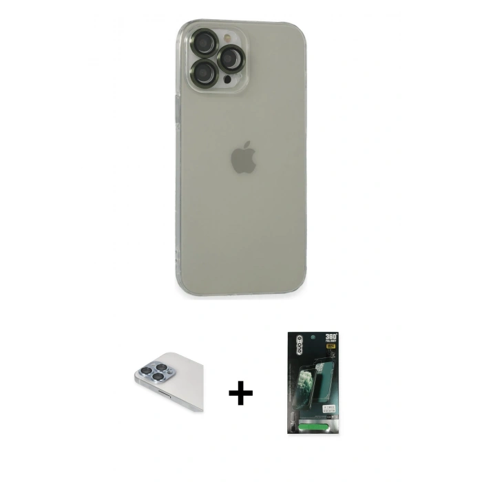 MARSİLYAN™- iPhone 13 Pro Max Kılıf Ufuk Minimal Özel Seri - Şeffaf 360 Full Body Arka Koruyucu + Pers Alüminyum Kamera Lens - SABE