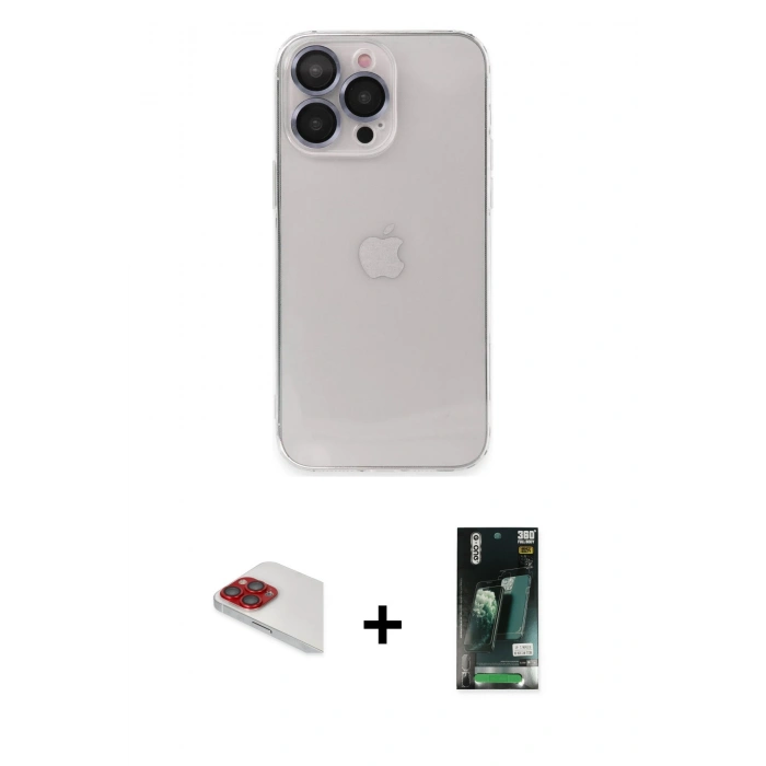 MARSİLYAN™- iPhone 13 Pro Max Kılıf Ufuk Minimal Özel Seri - Şeffaf 360 Full Body Arka Koruyucu + Pers Alüminyum Kamera Lens - KI