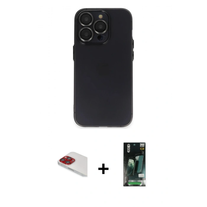 MARSİLYAN™- iPhone 13 Pro Max Kılıf Ufuk Minimal Özel Seri - Şeffaf 360 Full Body Arka Koruyucu + Pers Alüminyum Kamera Lens - KI