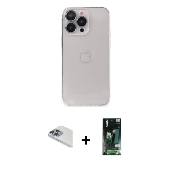 MARSİLYAN™- iPhone 13 Pro Max Kılıf Ufuk Minimal Özel Seri - Şeffaf 360 Full Body Arka Koruyucu + Pers Alüminyum Kamera Lens - SABE