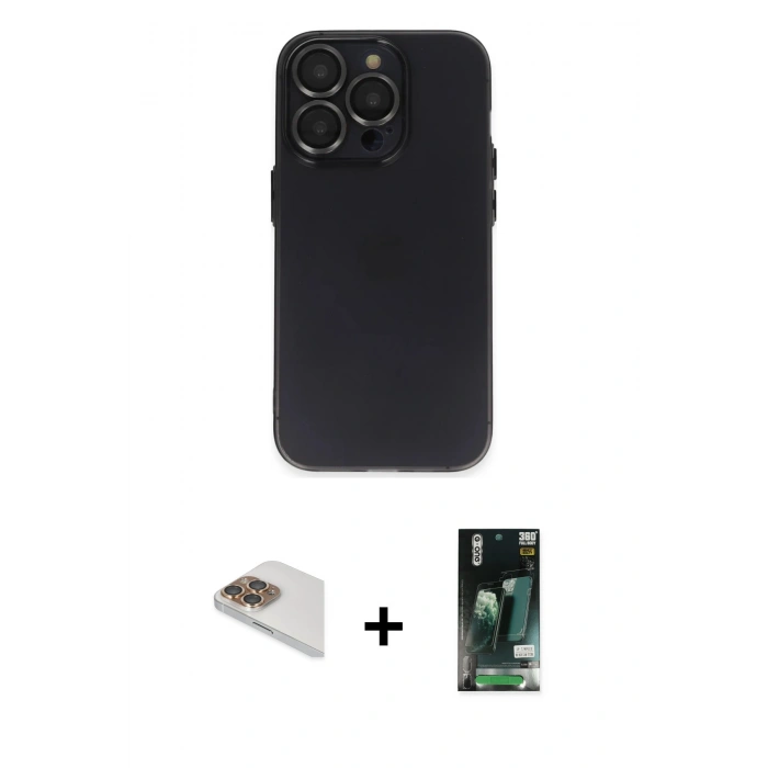 MARSİLYAN™- iPhone 13 Pro Max Kılıf Ufuk Minimal Özel Seri - Şeffaf 360 Full Body Arka Koruyucu + Pers Alüminyum Kamera Lens - GD