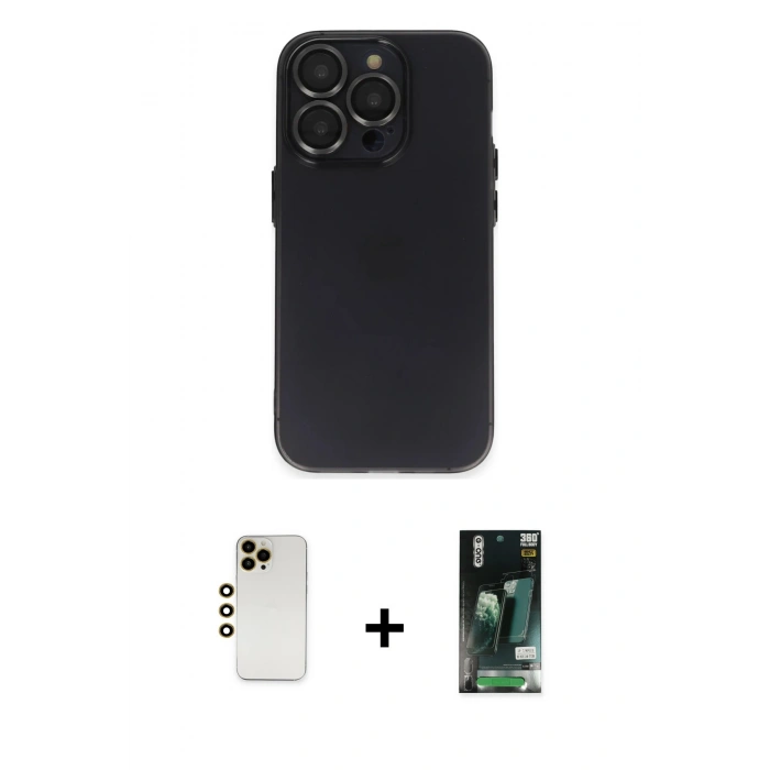 MARSİLYAN™- iPhone 13 Pro Max Kılıf Ufuk Minimal Özel Seri - Şeffaf 360 Full Body Arka Koruyucu + Shine Kamera Lens - GD