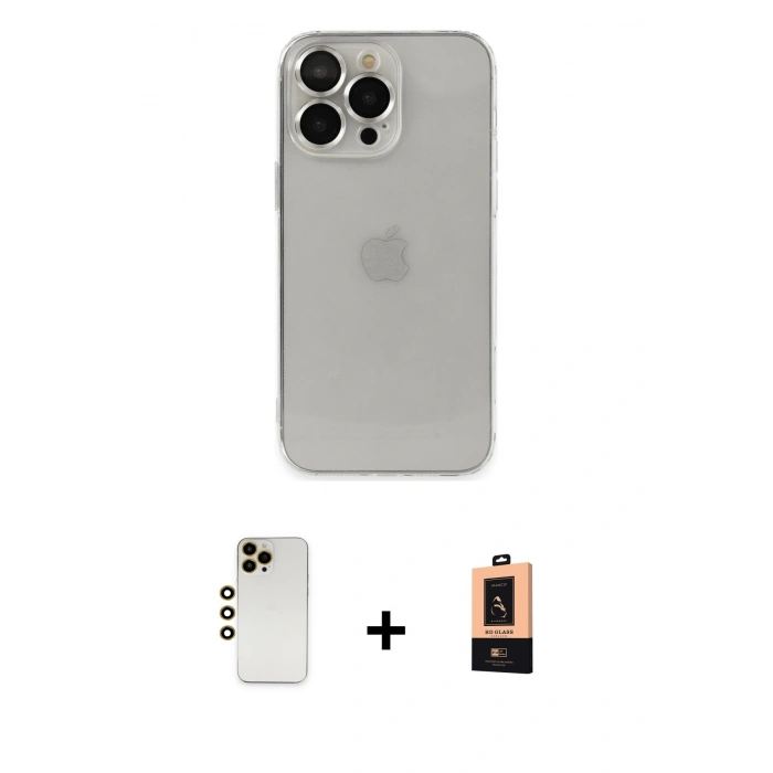 MARSİLYAN™- iPhone 13 Pro Max Kılıf Ufuk Minimal Özel Seri - Şeffaf Maxco Cam Ekran Koruyucu + Shine Kamera Lens - GD