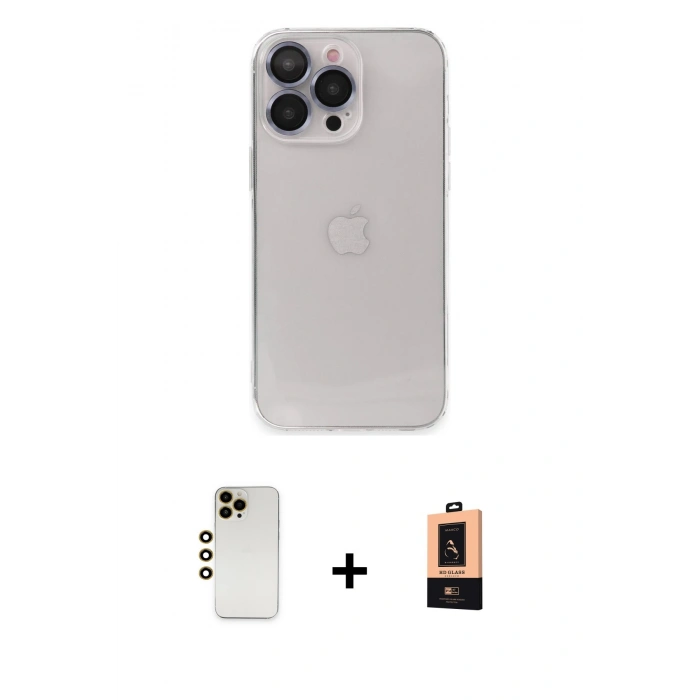 MARSİLYAN™- iPhone 13 Pro Max Kılıf Ufuk Minimal Özel Seri - Şeffaf Maxco Cam Ekran Koruyucu + Shine Kamera Lens - GD