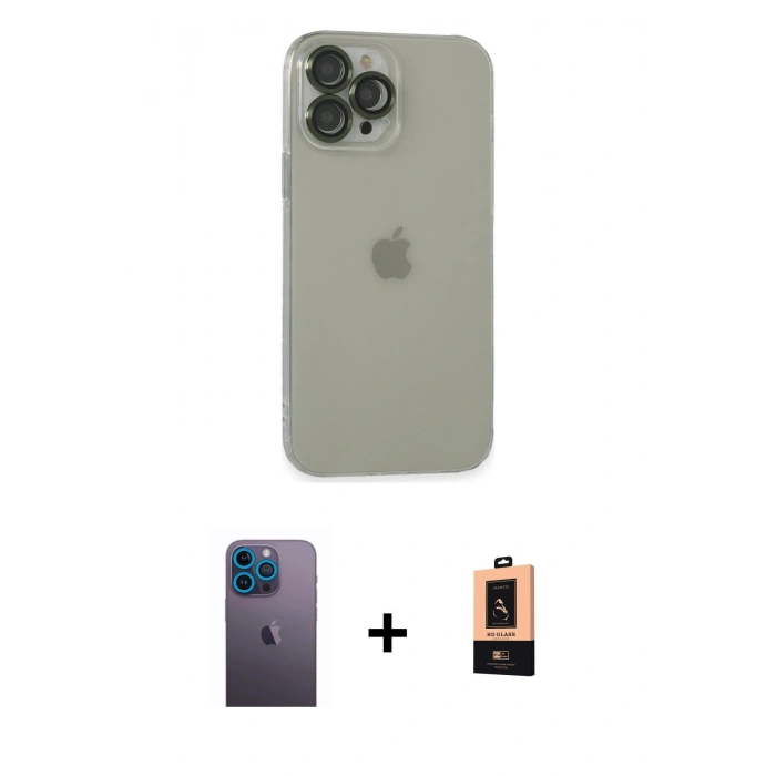 MARSİLYAN™- iPhone 13 Pro Max Kılıf Ufuk Minimal Özel Seri - Şeffaf Maxco Cam Ekran Koruyucu + Neon Fosforlu Kamera Lens - MI