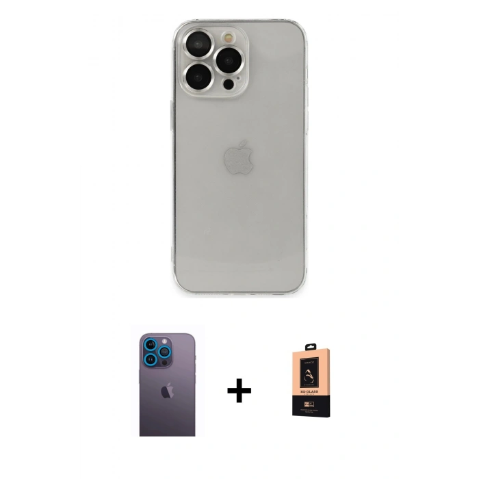 MARSİLYAN™- iPhone 13 Pro Max Kılıf Ufuk Minimal Özel Seri - Şeffaf Maxco Cam Ekran Koruyucu + Neon Fosforlu Kamera Lens - MI