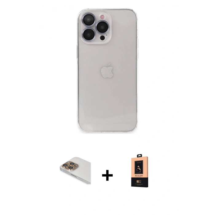 MARSİLYAN™- iPhone 13 Pro Max Kılıf Ufuk Minimal Özel Seri - Şeffaf Maxco Cam Ekran Koruyucu + Pers Alüminyum Kamera Lens - GD