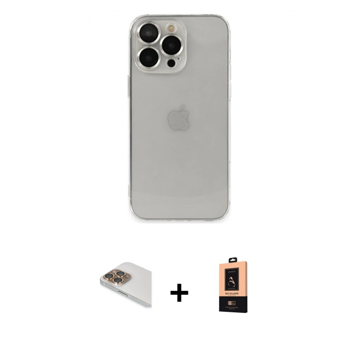 MARSİLYAN™- iPhone 13 Pro Max Kılıf Ufuk Minimal Özel Seri - Şeffaf Maxco Cam Ekran Koruyucu + Pers Alüminyum Kamera Lens - GD