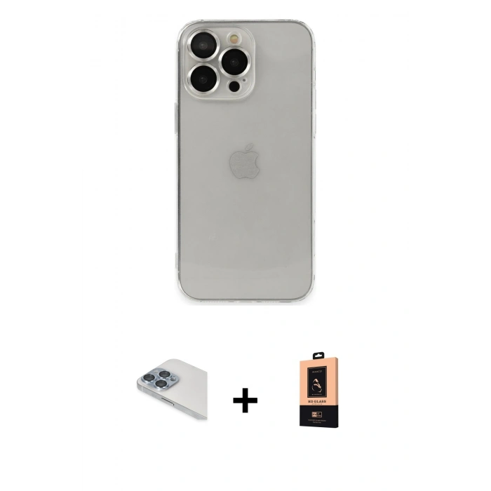 MARSİLYAN™- iPhone 13 Pro Max Kılıf Ufuk Minimal Özel Seri - Şeffaf Maxco Cam Ekran Koruyucu + Pers Alüminyum Kamera Lens - SABE