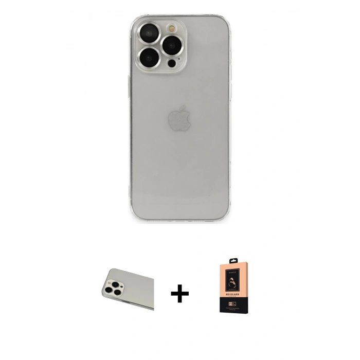 MARSİLYAN™- iPhone 13 Pro Max Kılıf Ufuk Minimal Özel Seri - Şeffaf Maxco Cam Ekran Koruyucu + Rainbow Kamera Lens Koruma Cam - BZ