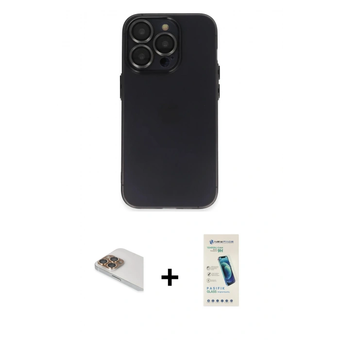 MARSİLYAN™- iPhone 13 Pro Max Kılıf Ufuk Minimal Özel Seri - Şeffaf Pasifik Cam Ekran Koruyucu + Pers Alüminyum Kamera Lens - GD