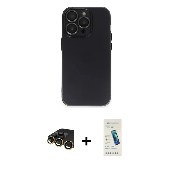 MARSİLYAN™- iPhone 13 Pro Max Kılıf Ufuk Minimal Özel Seri - Şeffaf Pasifik Cam Ekran Koruyucu + Raze Metal Kamera Lens - GD