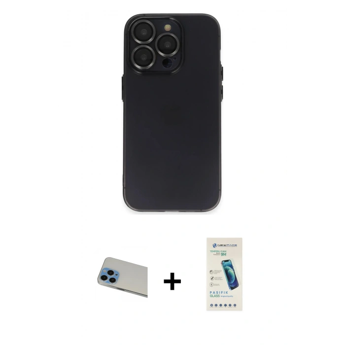 MARSİLYAN™- iPhone 13 Pro Max Kılıf Ufuk Minimal Özel Seri - Şeffaf Pasifik Cam Ekran Koruyucu + Rainbow Kamera Lens Koruma Cam - MI