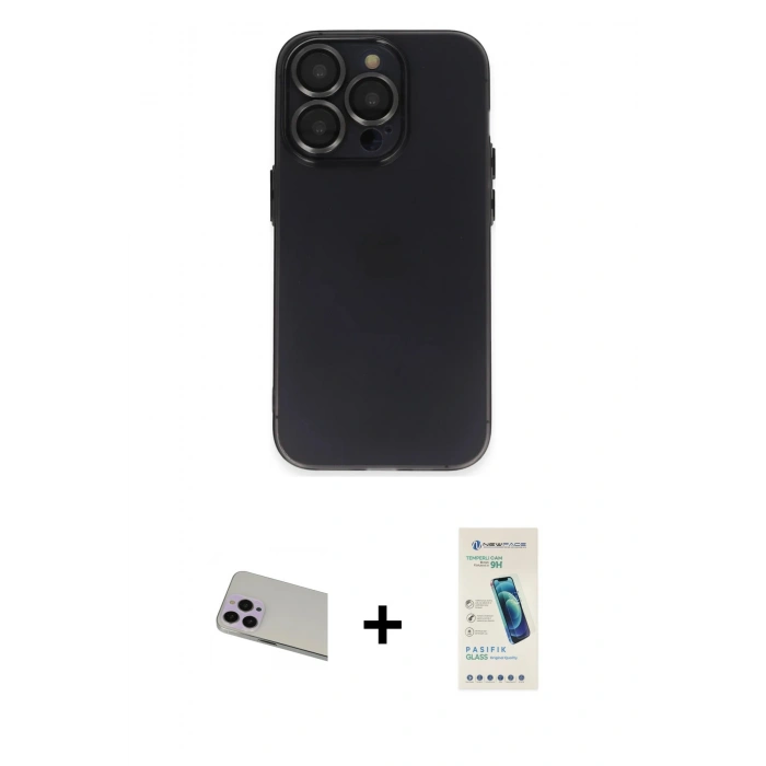MARSİLYAN™- iPhone 13 Pro Max Kılıf Ufuk Minimal Özel Seri - Şeffaf Pasifik Cam Ekran Koruyucu + Rainbow Kamera Lens Koruma Cam - MR