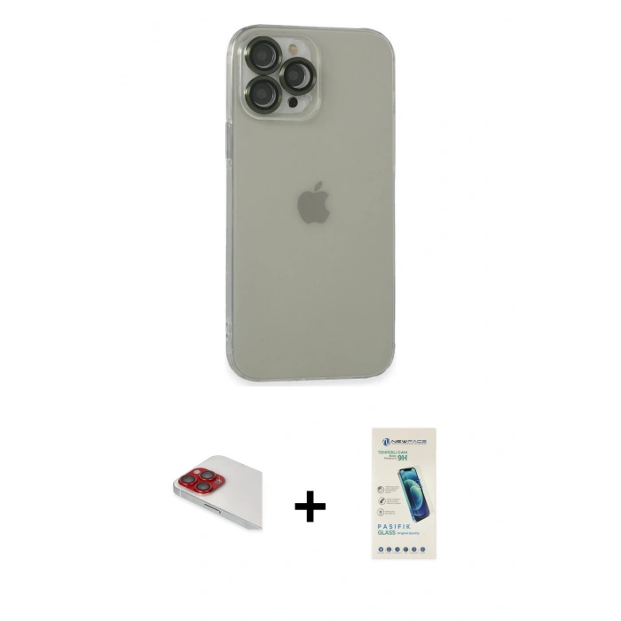 MARSİLYAN™- iPhone 13 Pro Max Kılıf Ufuk Minimal Özel Seri - Şeffaf Pasifik Cam Ekran Koruyucu + Pers Alüminyum Kamera Lens - KI