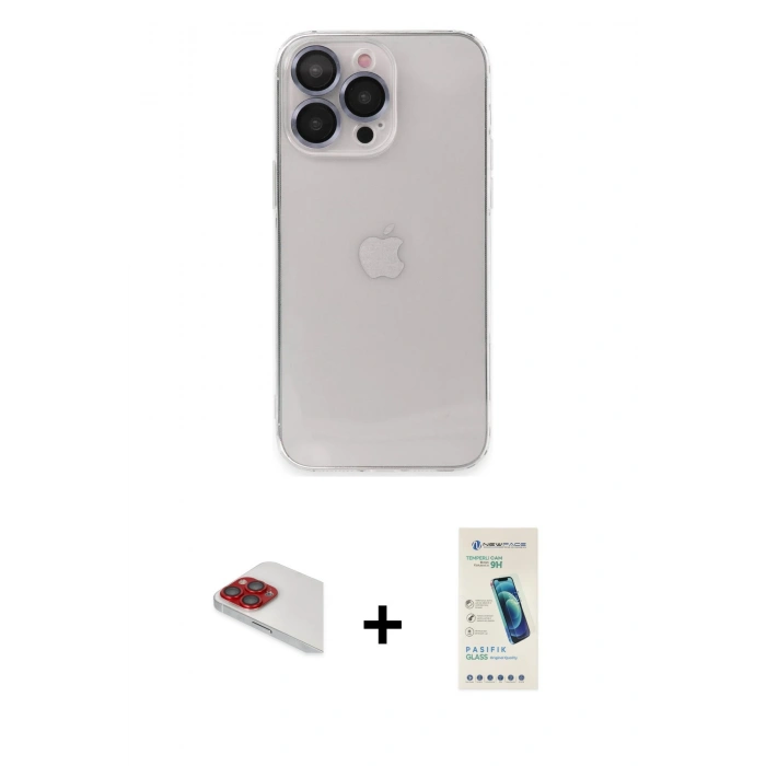 MARSİLYAN™- iPhone 13 Pro Max Kılıf Ufuk Minimal Özel Seri - Şeffaf Pasifik Cam Ekran Koruyucu + Pers Alüminyum Kamera Lens - KI