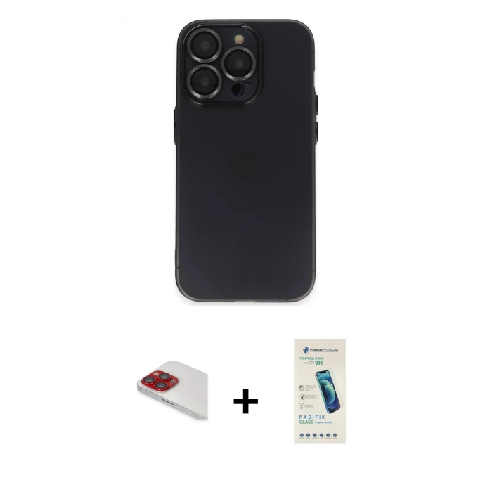MARSİLYAN™- iPhone 13 Pro Max Kılıf Ufuk Minimal Özel Seri - Şeffaf Pasifik Cam Ekran Koruyucu + Pers Alüminyum Kamera Lens - KI