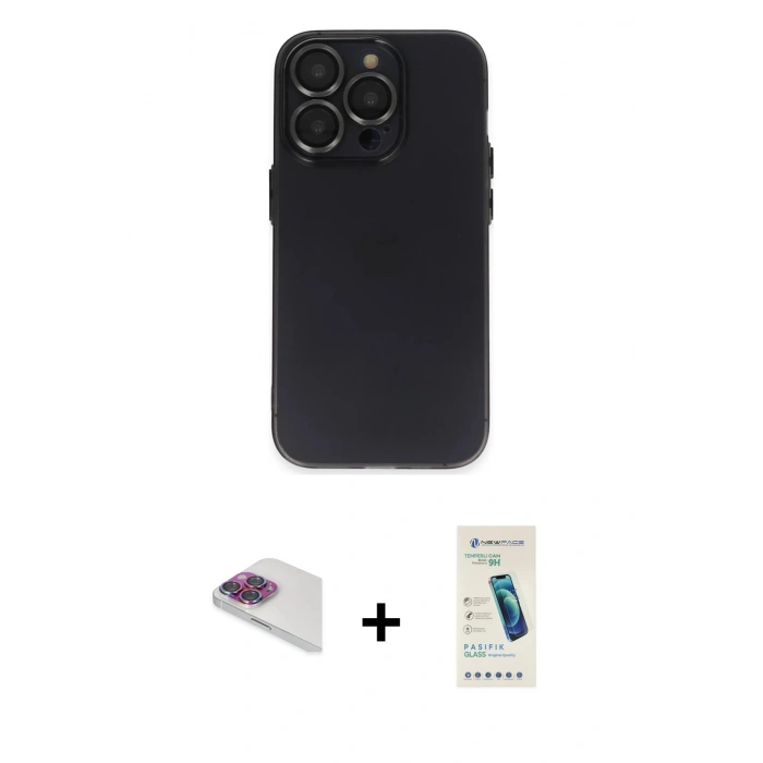 MARSİLYAN™- iPhone 13 Pro Max Kılıf Ufuk Minimal Özel Seri - Şeffaf Pasifik Cam Ekran Koruyucu + Pers Alüminyum Kamera Lens - GI