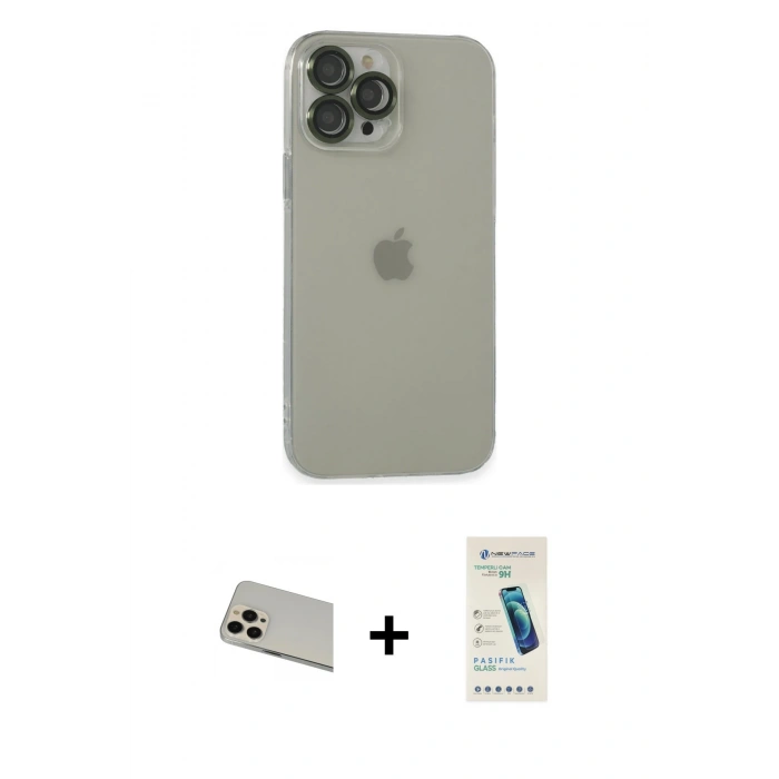 MARSİLYAN™- iPhone 13 Pro Max Kılıf Ufuk Minimal Özel Seri - Şeffaf Pasifik Cam Ekran Koruyucu + Rainbow Kamera Lens Koruma Cam - REGD