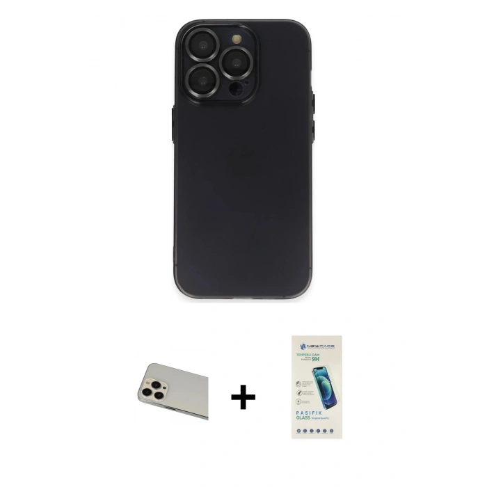 MARSİLYAN™- iPhone 13 Pro Max Kılıf Ufuk Minimal Özel Seri - Şeffaf Pasifik Cam Ekran Koruyucu + Rainbow Kamera Lens Koruma Cam - REGD