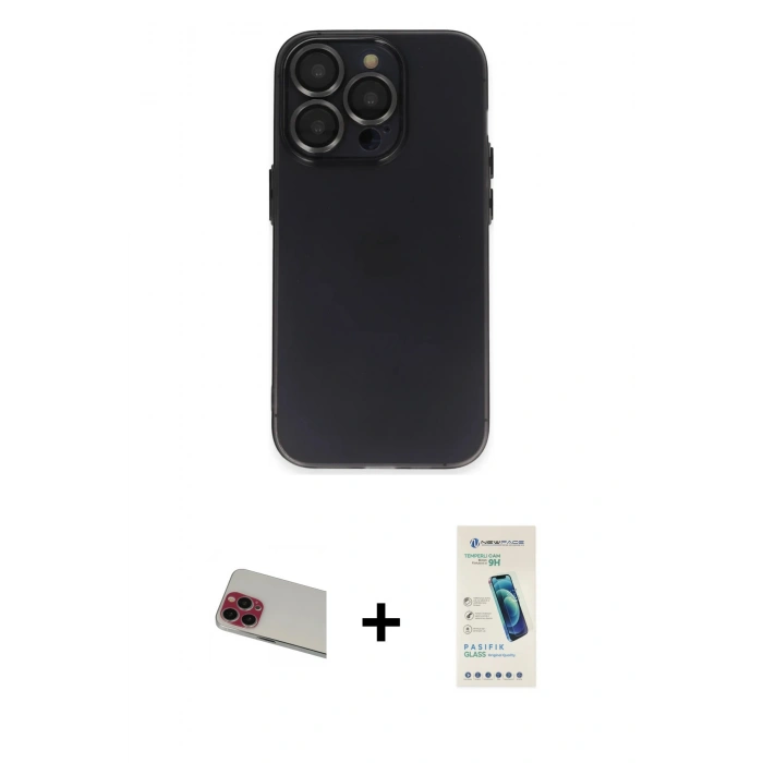 MARSİLYAN™- iPhone 13 Pro Max Kılıf Ufuk Minimal Özel Seri - Şeffaf Pasifik Cam Ekran Koruyucu + Rainbow Kamera Lens Koruma Cam - KI