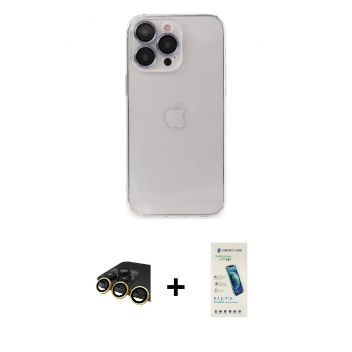 MARSİLYAN™- iPhone 13 Pro Max Kılıf Ufuk Minimal Özel Seri - Şeffaf Pasifik Cam Ekran Koruyucu + Raze Metal Kamera Lens - GD