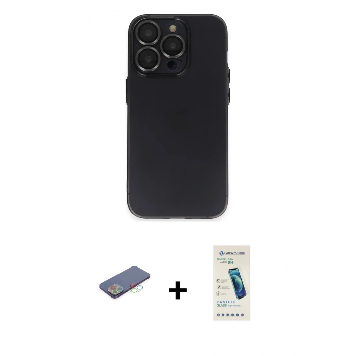 MARSİLYAN™- iPhone 13 Pro Max Kılıf Ufuk Minimal Özel Seri - Şeffaf Pasifik Cam Ekran Koruyucu + Renkli Kamera Lens Koruma Cam - MI