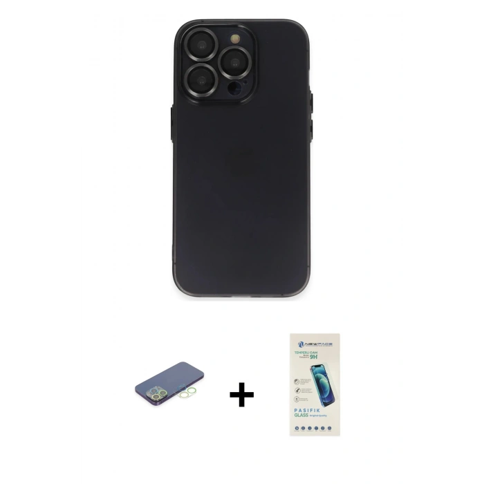 MARSİLYAN™- iPhone 13 Pro Max Kılıf Ufuk Minimal Özel Seri - Şeffaf Pasifik Cam Ekran Koruyucu + Renkli Kamera Lens Koruma Cam - YL