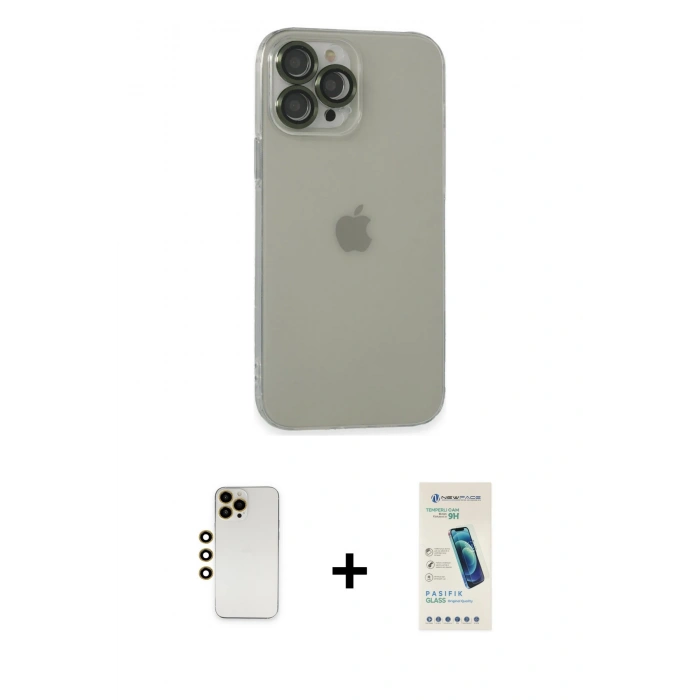 MARSİLYAN™- iPhone 13 Pro Max Kılıf Ufuk Minimal Özel Seri - Şeffaf Pasifik Cam Ekran Koruyucu + Shine Kamera Lens - GD