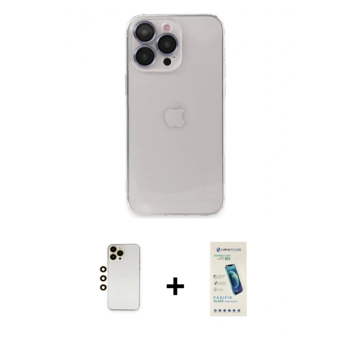 MARSİLYAN™- iPhone 13 Pro Max Kılıf Ufuk Minimal Özel Seri - Şeffaf Pasifik Cam Ekran Koruyucu + Shine Kamera Lens - GD