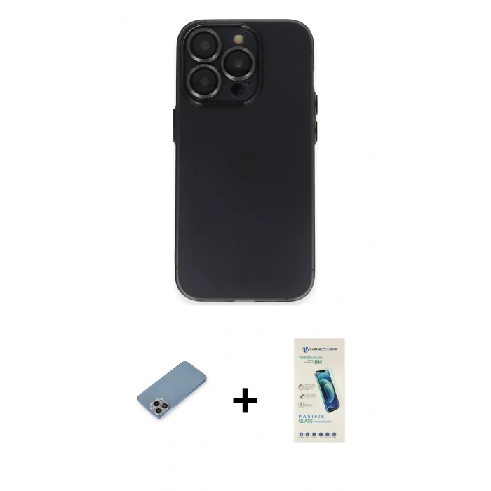 MARSİLYAN™- iPhone 13 Pro Max Kılıf Ufuk Minimal Özel Seri - Şeffaf Pasifik Cam Ekran Koruyucu + Shine Kamera Lens Koruma Cam - GI