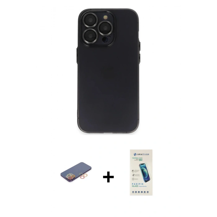 MARSİLYAN™- iPhone 13 Pro Max Kılıf Ufuk Minimal Özel Seri - Şeffaf Pasifik Cam Ekran Koruyucu + Renkli Kamera Lens Koruma Cam - TU