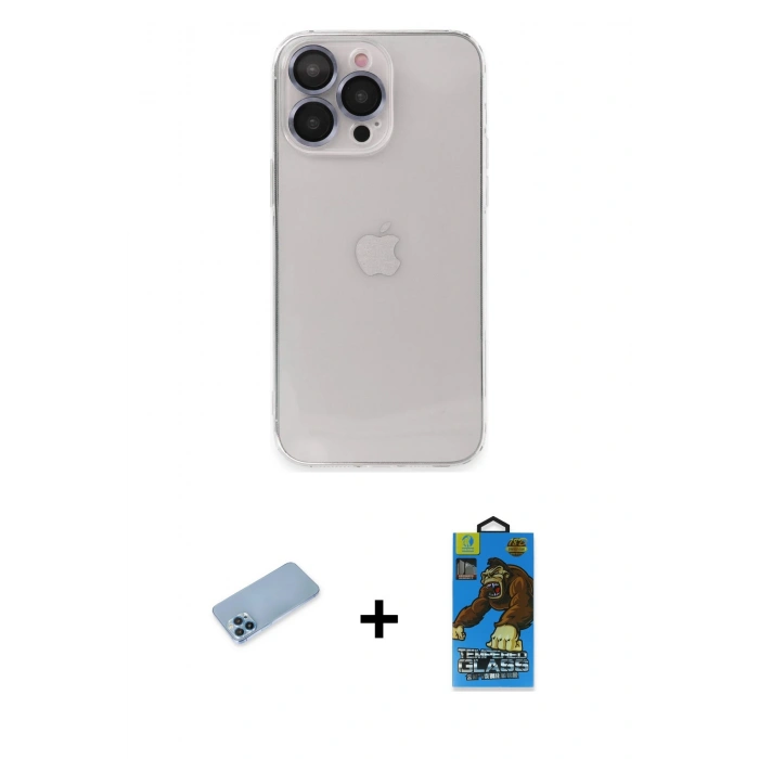 MARSİLYAN™- iPhone 13 Pro Max Kılıf Ufuk Minimal Özel Seri - Siyah 18D Cam Ekran Koruyucu + Shine Kamera Lens Koruma Cam - MI