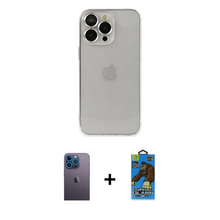 MARSİLYAN™- iPhone 13 Pro Max Kılıf Ufuk Minimal Özel Seri - Siyah 18D Cam Ekran Koruyucu + Neon Fosforlu Kamera Lens - MI