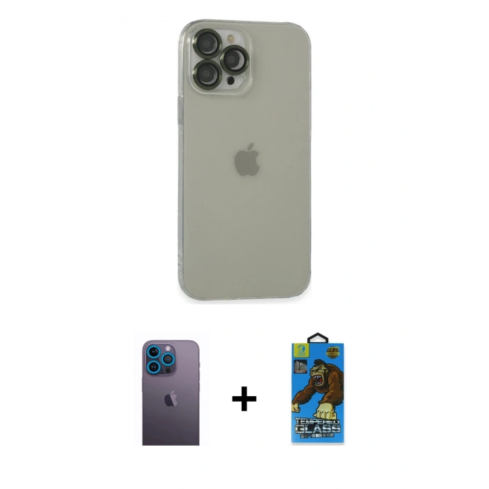 MARSİLYAN™- iPhone 13 Pro Max Kılıf Ufuk Minimal Özel Seri - Siyah 18D Cam Ekran Koruyucu + Neon Fosforlu Kamera Lens - MI