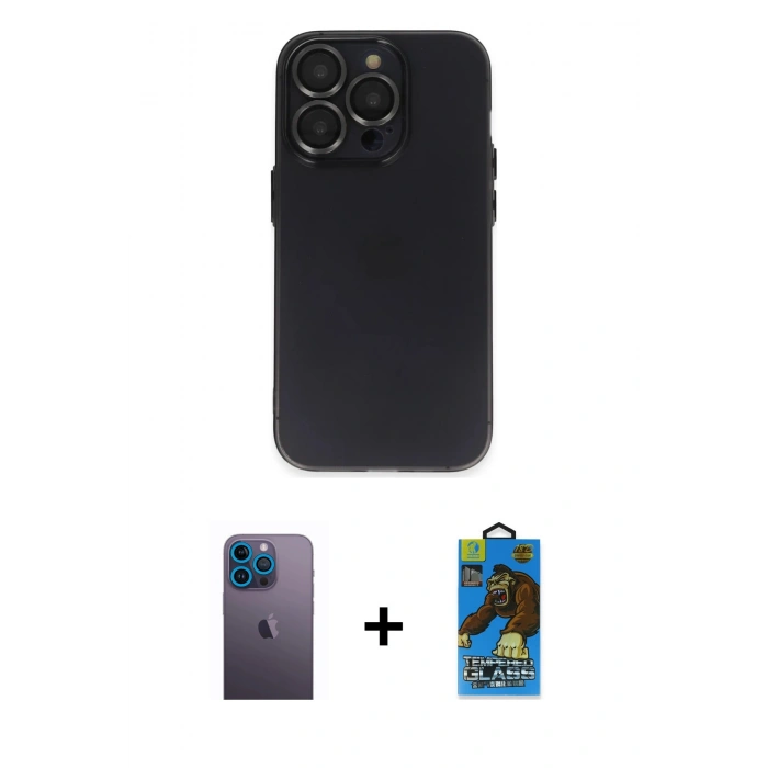 MARSİLYAN™- iPhone 13 Pro Max Kılıf Ufuk Minimal Özel Seri - Siyah 18D Cam Ekran Koruyucu + Neon Fosforlu Kamera Lens - MI