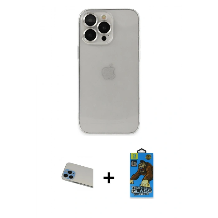 MARSİLYAN™- iPhone 13 Pro Max Kılıf Ufuk Minimal Özel Seri - Siyah 18D Cam Ekran Koruyucu + Rainbow Kamera Lens Koruma Cam - MI
