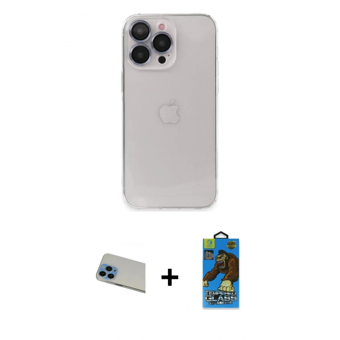 MARSİLYAN™- iPhone 13 Pro Max Kılıf Ufuk Minimal Özel Seri - Siyah 18D Cam Ekran Koruyucu + Rainbow Kamera Lens Koruma Cam - MI