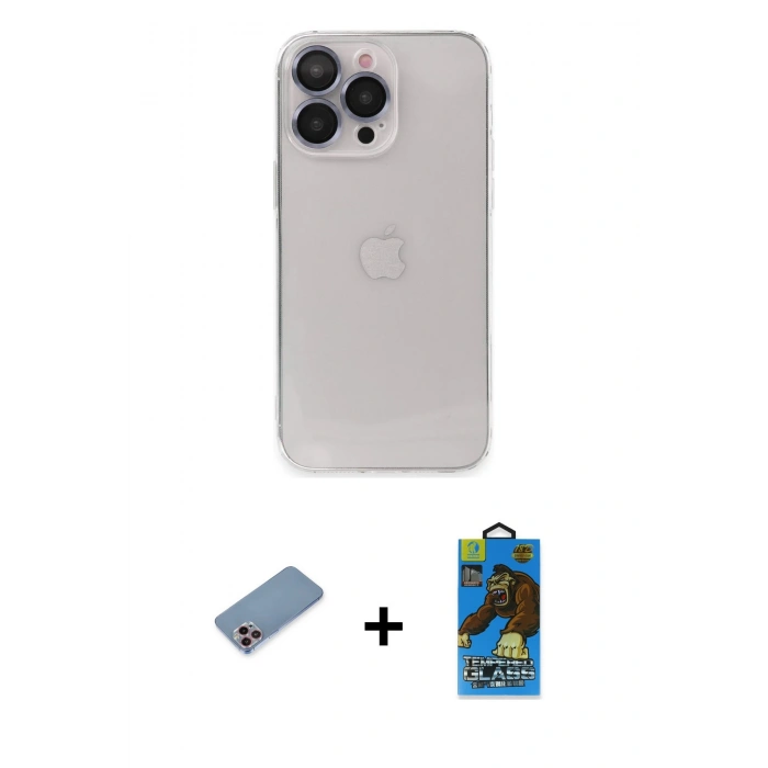 MARSİLYAN™- iPhone 13 Pro Max Kılıf Ufuk Minimal Özel Seri - Siyah 18D Cam Ekran Koruyucu + Shine Kamera Lens Koruma Cam - PE