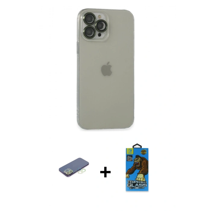 MARSİLYAN™- iPhone 13 Pro Max Kılıf Ufuk Minimal Özel Seri - Siyah 18D Cam Ekran Koruyucu + Renkli Kamera Lens Koruma Cam - YL
