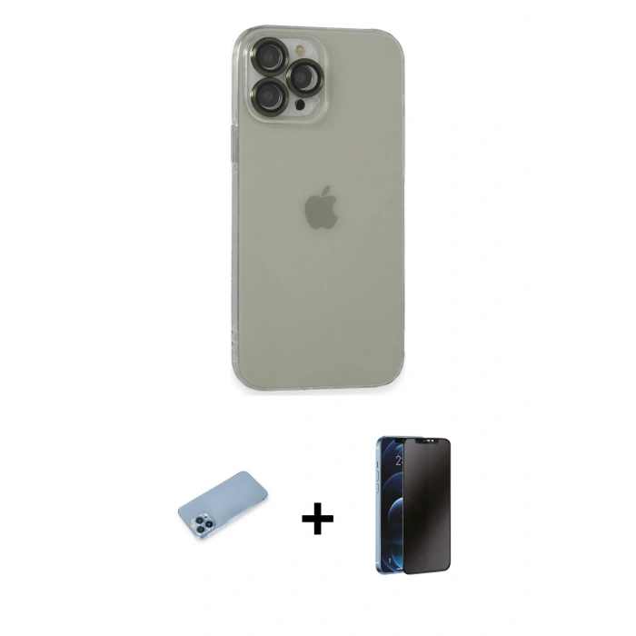 MARSİLYAN™- iPhone 13 Pro Max Kılıf Ufuk Minimal Özel Seri - Siyah 3D Antistatik Hayalet Cam Ekran Koruyucu + Shine Kamera Lens Koruma Cam - MI